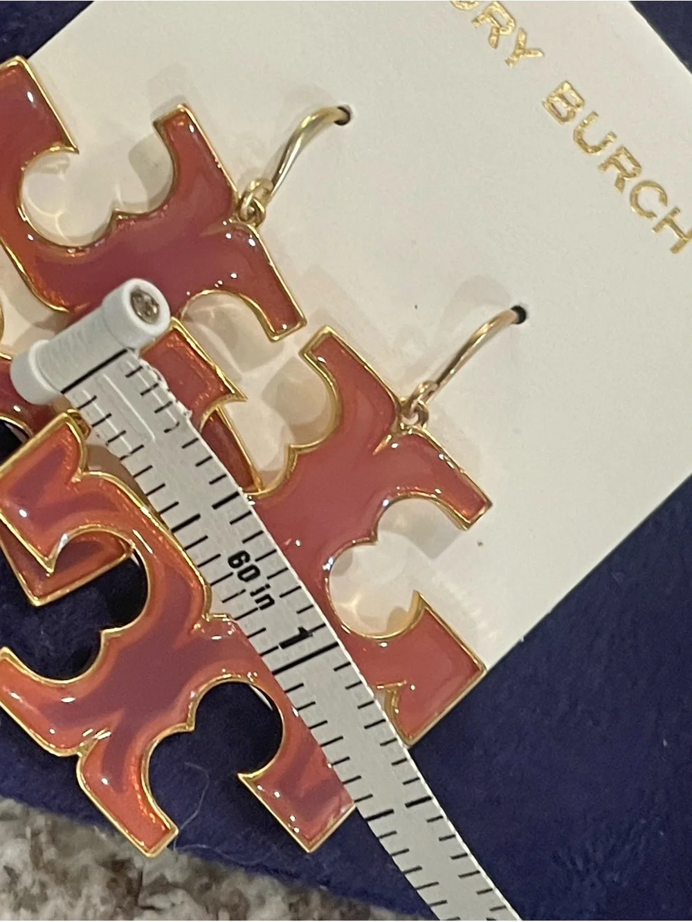 NWT~TORY BURCH~Transparent Logo Drop Earrings, Pink Blush/Rolled Gold